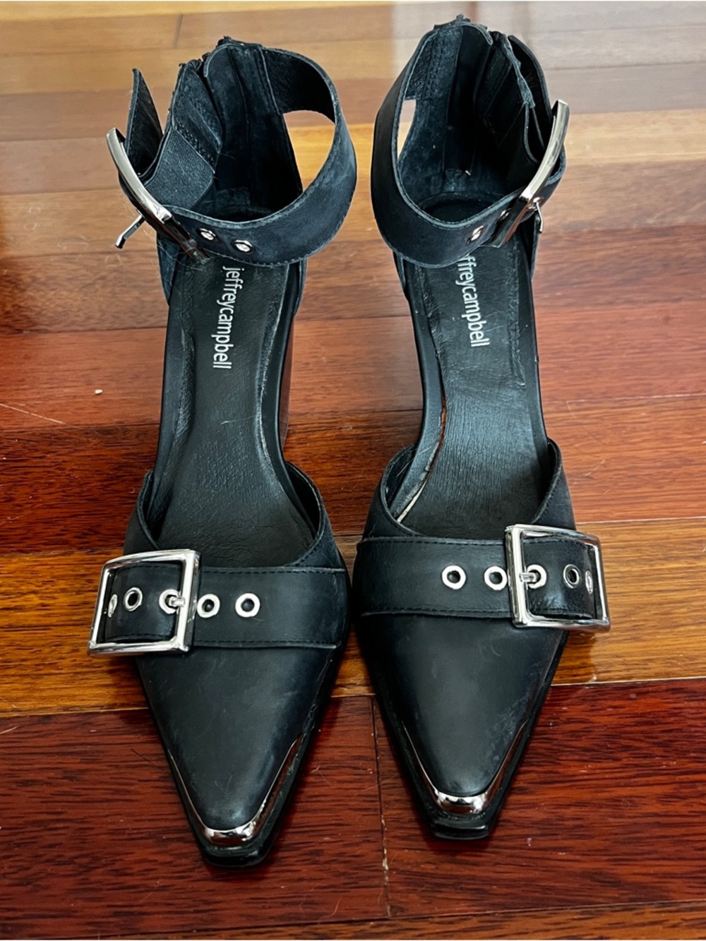 Jeffrey Campbell Frankle Black Pointed Buckle Ankle-Strap Pumps